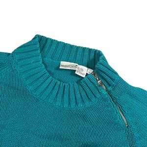 VTG Cropped Newport‎ News 1/4 Zip Sweater Teal Blue Knit Pullover Mock Neck XL
